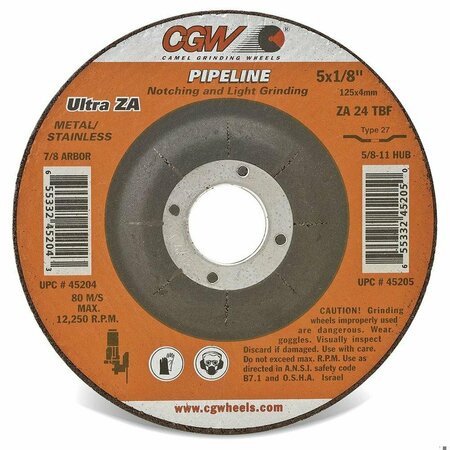 CGW ABRASIVES Flat Depressed Center Wheel, 4-1/2 in Dia x 1/8 in THK, 24 Grit, Zirconia Alumina Abrasive 35665